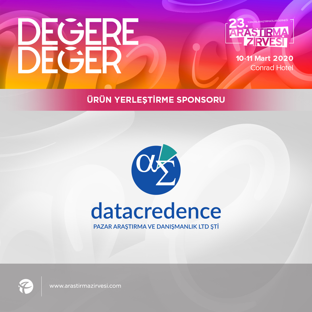 23. Araştırma Zirvesi sponsorları arasında <a href="/datacredence/">datacredence</a>  de yerini aldı. Tebrik ediyoruz. #AraştırmaZirvesi #DeğereDeğer #10ve11Mart #İstanbul #ConradOtel