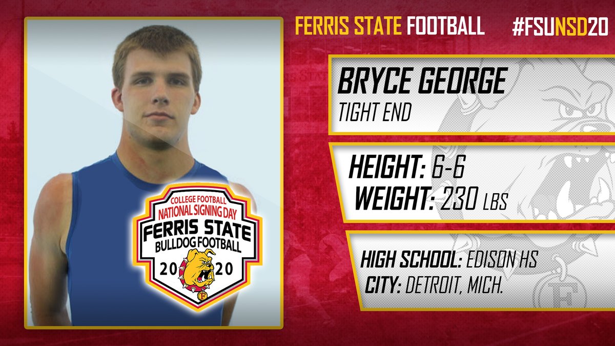 ferrisathletics's tweet photo. WELCOME! Detroit Edison's talented Bryce George is headed to Big Rapids to be a Bulldog! @BryceGeorge43 #FSUNSD20 https://t.co/IQJC4rYUzm