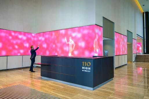 Last year, the historic 50 Post Office Square welcomed a new High Street entrance and lobby that features an indoor-outdoor interactive media wall. A 35-foot glass curtain wall encloses the new space, topped with a roof deck for building tenants.