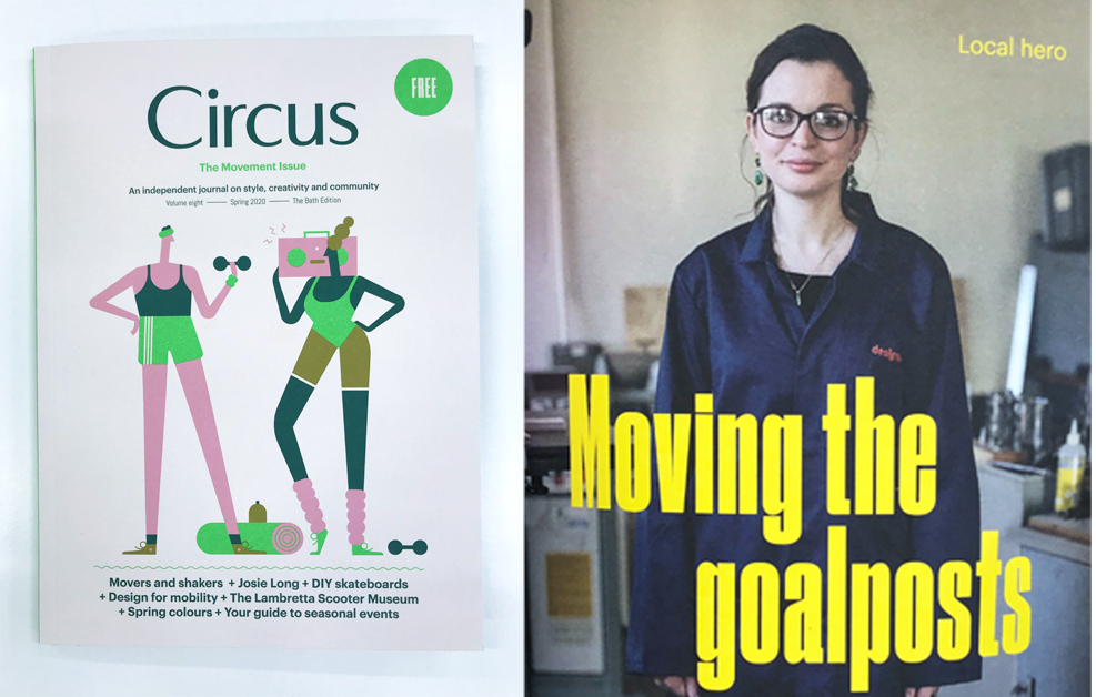 Front cover of Circus magazine next to picture of Jess Ridgers from Designability