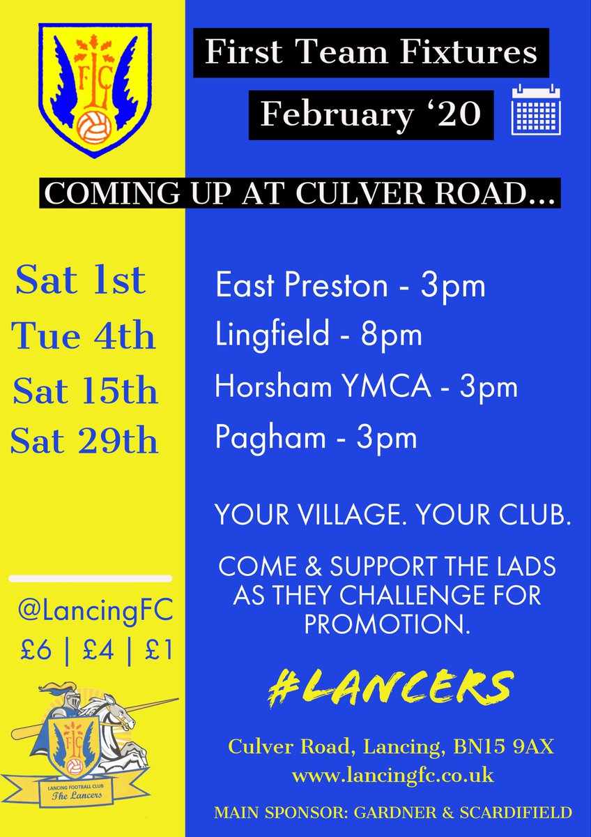 LancingFC's tweet photo. You can view our full fixture list for our senior squads via the posters below &amp; available on our website.

Come &amp; support the Lancers squads this month!

@LancingLFC @LancingU23 @TheSCFL @NonLeagueCrowd @nonleaguesussex 

https://t.co/fVfpWourJ7 https://t.co/svrhYPfdgq