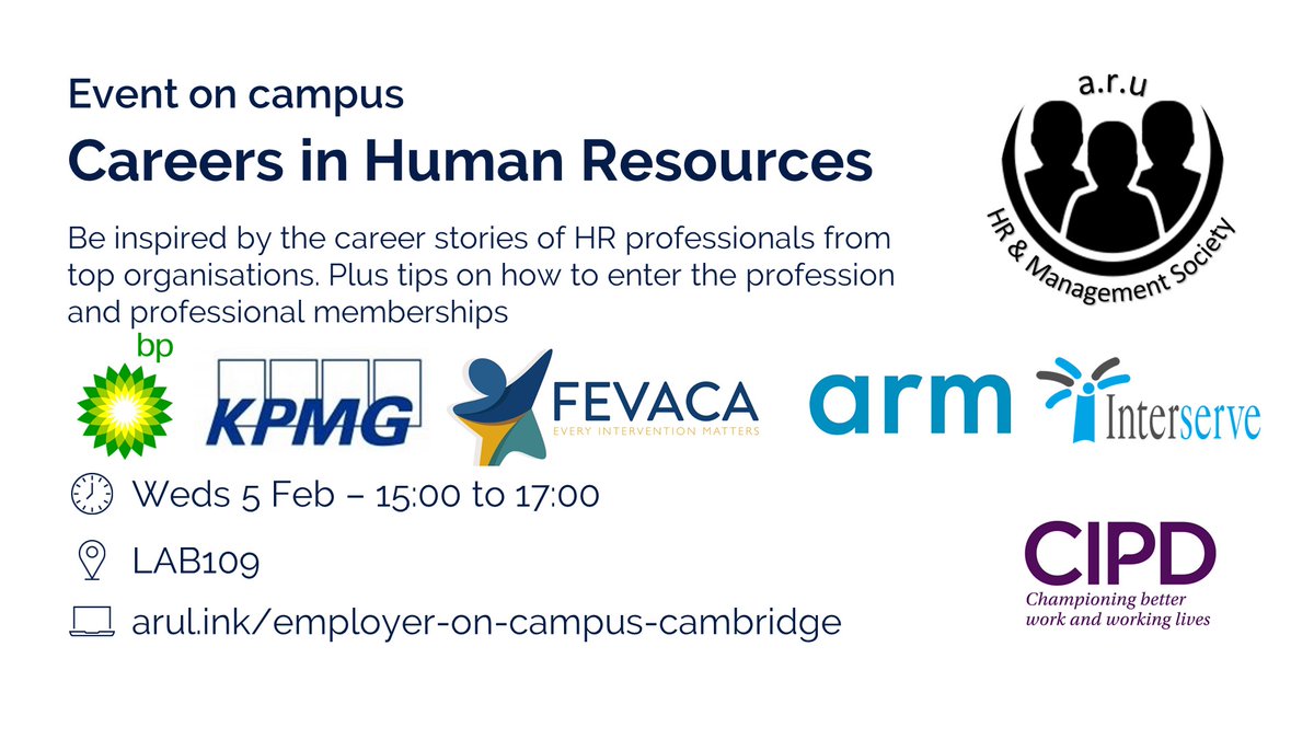 EmmaJen45080117's tweet photo. THIS AFTERNOON at 3pm! Don't miss our inspiring panel event for all students interested in HR careers (LAB109) #AREmployability #CIPD https://t.co/r84XaSY6DW