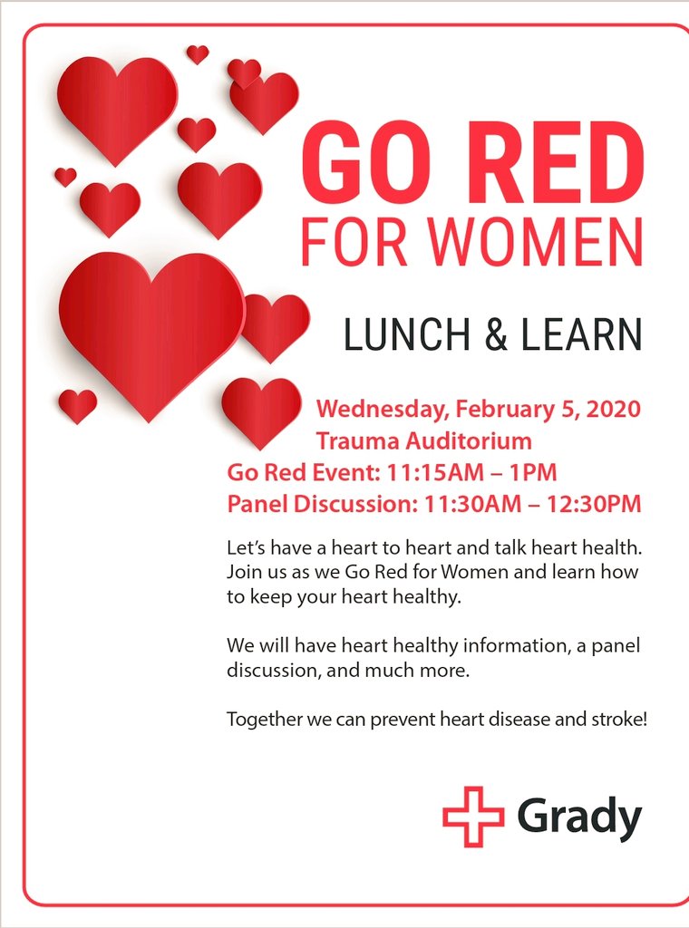 Join @NanetteWenger and I today as we discuss #HeartHealth @GradyHealth @GradyHealthFdn #GoRedForWomen #HeartMonth #TeamGrady