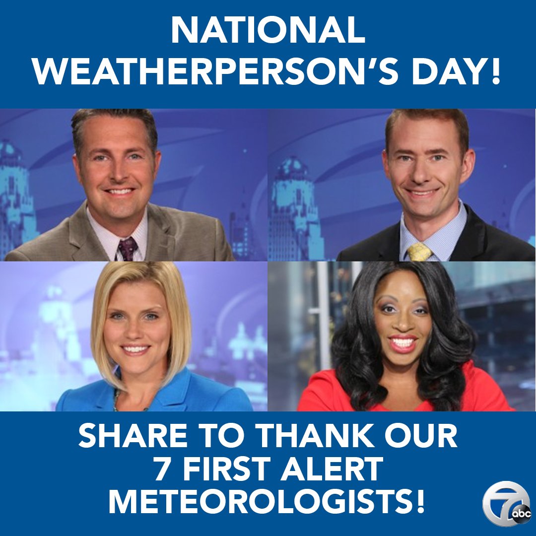 WKBW's tweet photo. It's #NationalWeatherpersonsDay! SHARE to thank your favorite #7FirstAlert Meteorologists! @AaronCh7Weather @andyparkertv @AutumnsWeather @mmcleodwx https://t.co/PkKSfSNHWb https://t.co/cZHecUGIv4