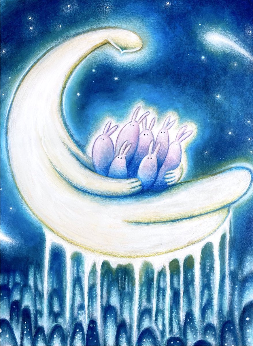 rabbit no humans moon sky night crescent moon star (sky)  illustration images