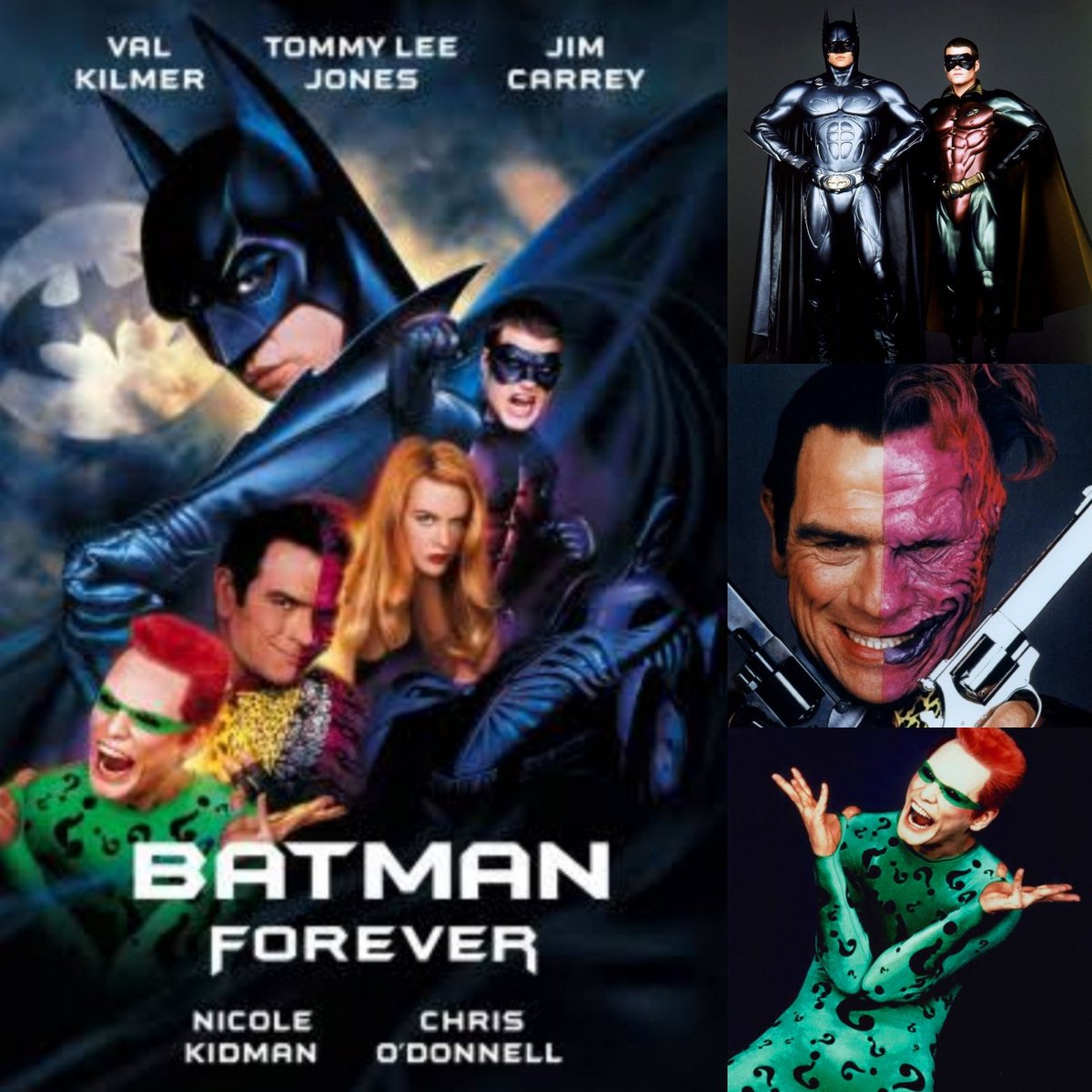 Promote DC Movies - Batman Forever I would like to take you back to the  year 1995 when Batman Forever arrived at the cinema. #Batman #BatmanForever  #ValKilmer #TommyLeeJones #JimCarrey #NicoleKidman #ChrisODonnell  #DrewBarrymore, image size:1200x1200