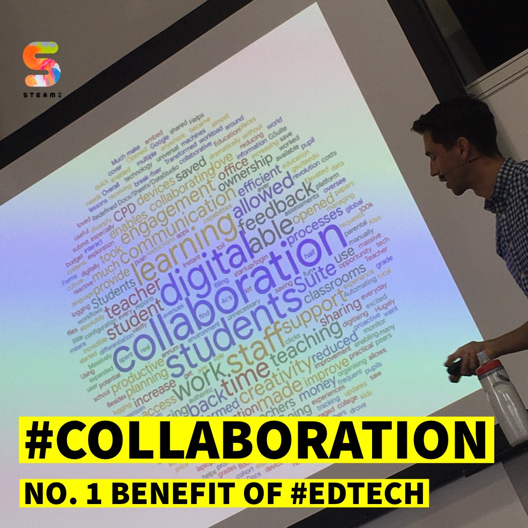 ST3AMCo's tweet photo. COLLABORATION IS NO. 1
Benefit of #EdTech in schools according to research presented at #SouthernEdShow by @JamesLeonard1 @GoogleForEdu
“84% of UK schools see positive benefits”
“#COLLABORATION IS EVERYTHING” says Nile Rodgers in film below
Let’s #COLLABORATE20 https://t.co/jMV6knq4YY