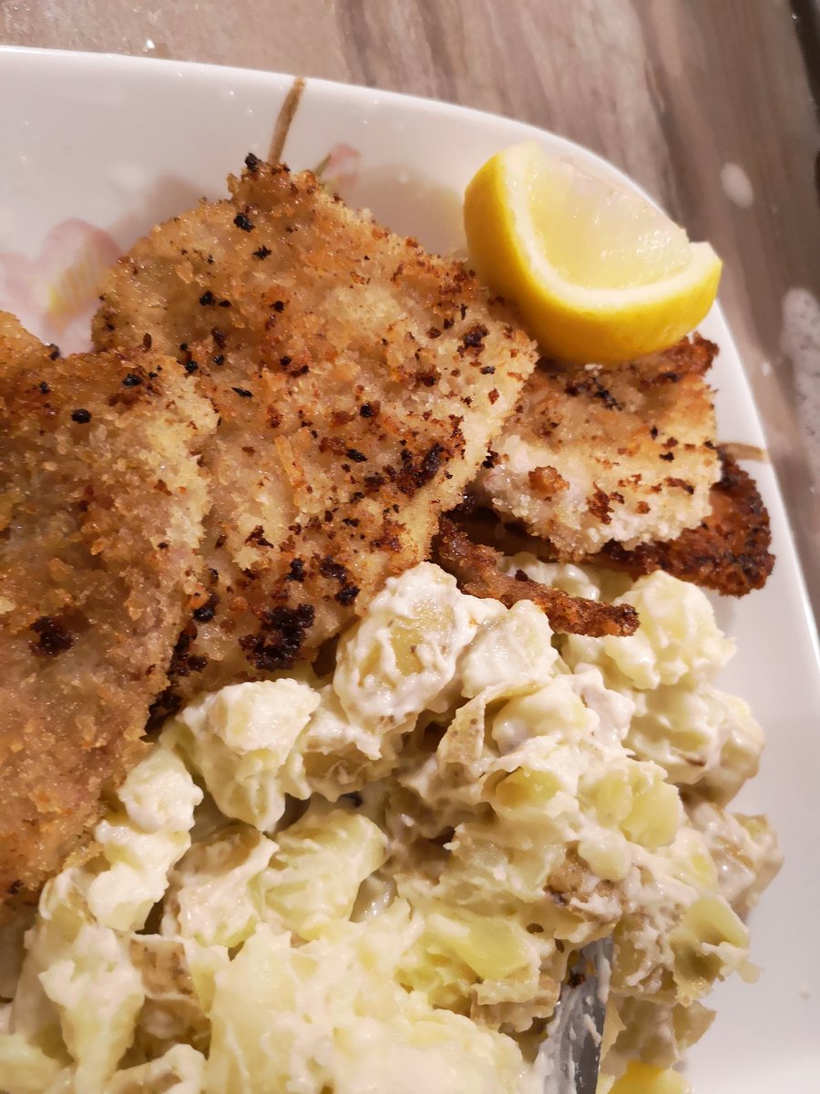Melanesas with lemon and a side of potato salad.  So good.