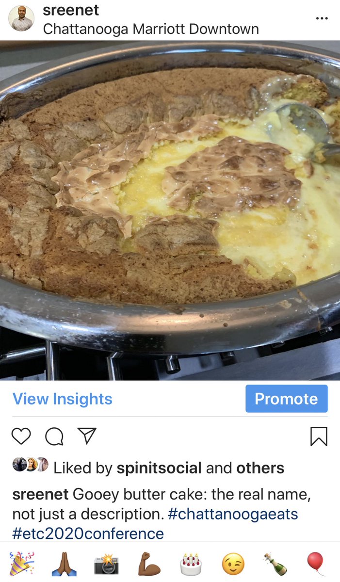 sree's tweet photo. A trip 🧵! My first time in Tennessee as I hit the @TraveLearning’s fab #etc2020conference in Chattanooga. Doing 7 talks/workshops for educational travel folks. Always thought my 1st TN cities would be Memphis or Nashville. But loving the hospitality - and the gooey butter cake! https://t.co/E6kko0Y1p3