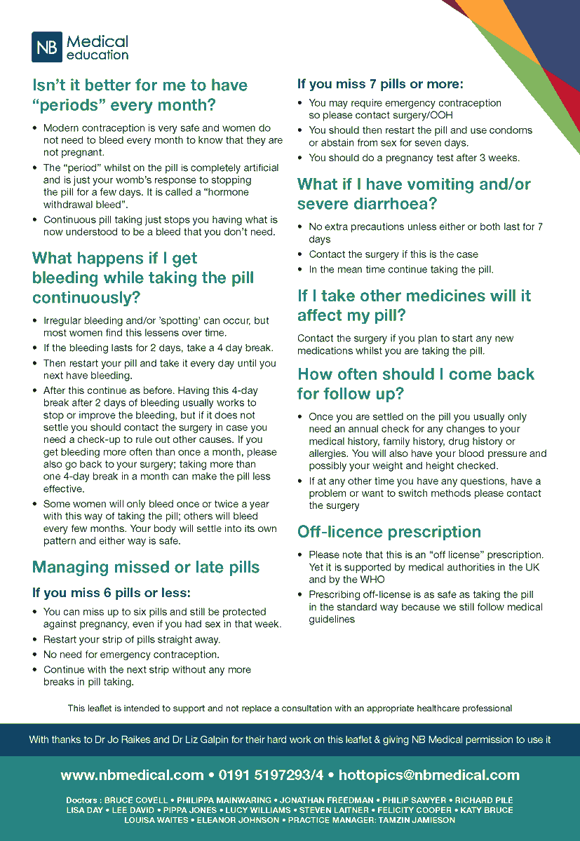 GPHotTopics's tweet photo. 👩 Tailored Contraceptive Pill Taking Guidance👩
 
NB Medical are delighted to have worked with Drs Jo Raikes &amp; Liz Galpin, who after watching the Women’s Health webinar, wrote a practice leaflet about tailored pill taking and have kindly given NB permission share it. https://t.co/H8Y60vZsjo