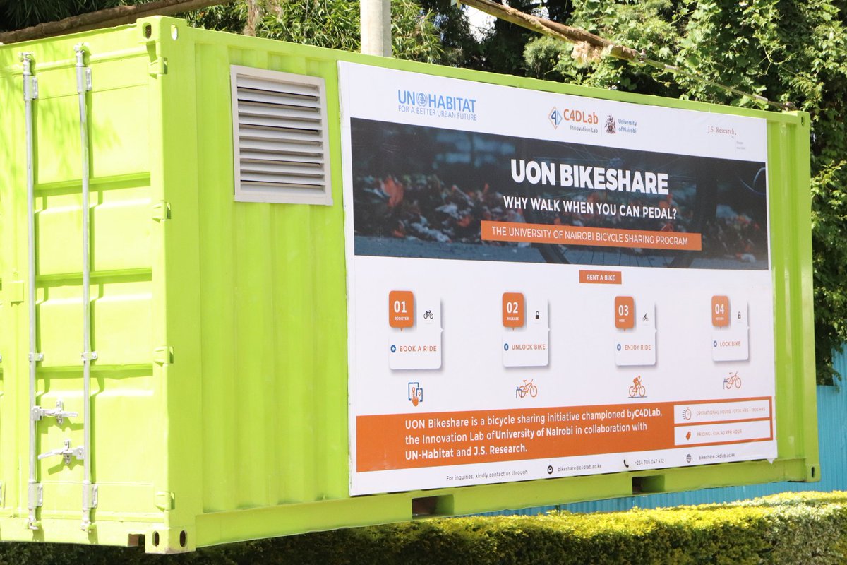 C4DLab's tweet photo. We have some good news for all @uonbi students and staff!
#UoNBikeshare container 2 is here!
This will mark a new phase of the interesting #Bikesharing program at the University of Nairobi. https://t.co/oaP6xLdn04