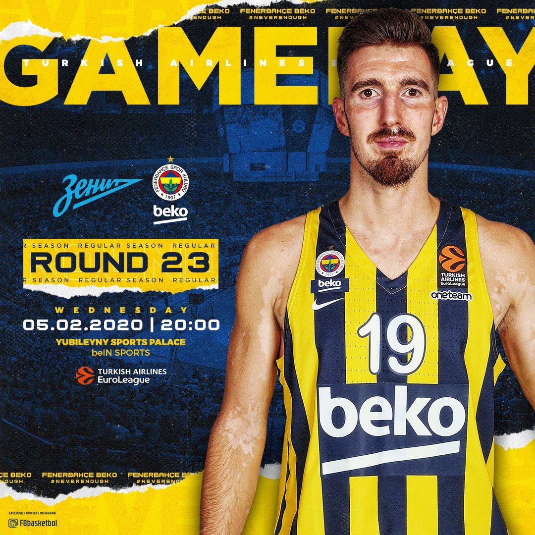 🔥 Maç günü!
🏆 <a href="/EuroLeague/">EuroLeague</a> 23. hafta
🆚 <a href="/zenitbasket/">Zenit Basketball Club</a> 
📍 BİRRADA
⌚️ 20:00
📱 #NeverEnough #EuroLeague
