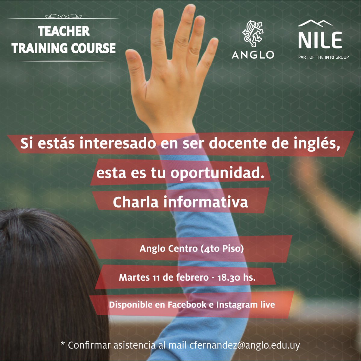 Have you considered a career in english language teaching? If so, save the date! Next Tuesday come, listen, talk to trainees and tutors and know more about our Anglo Diploma in TEFL (TTC). If you can't make it, this event will also be available on Facebook and Instagram Live.