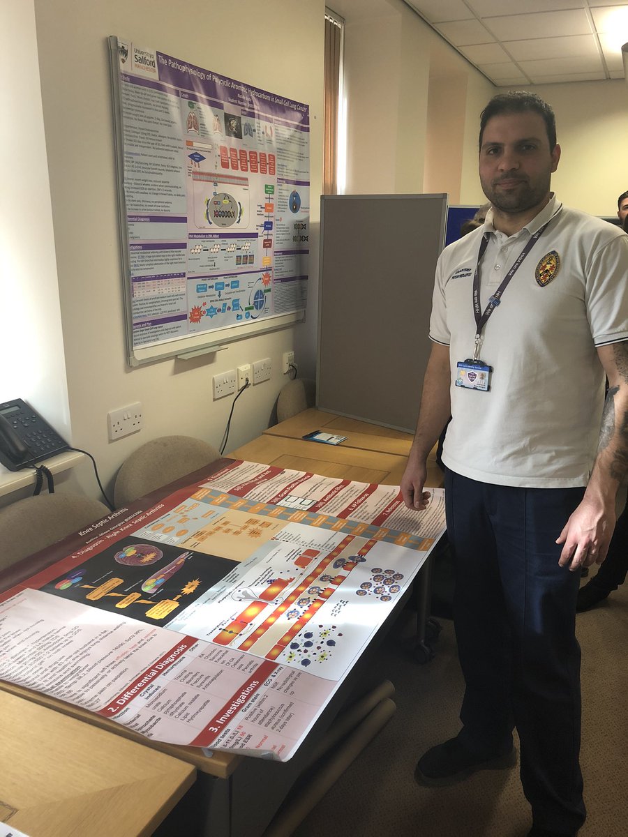 WHHAHPs's tweet photo. Minas Georgiou trainee ACP ready to show his work on Knee Septic Arthritis Poster #ChiefAHPvisittoWHH #AHPsintoAction #WHHAHPStrategy https://t.co/iKkJGVWQfN