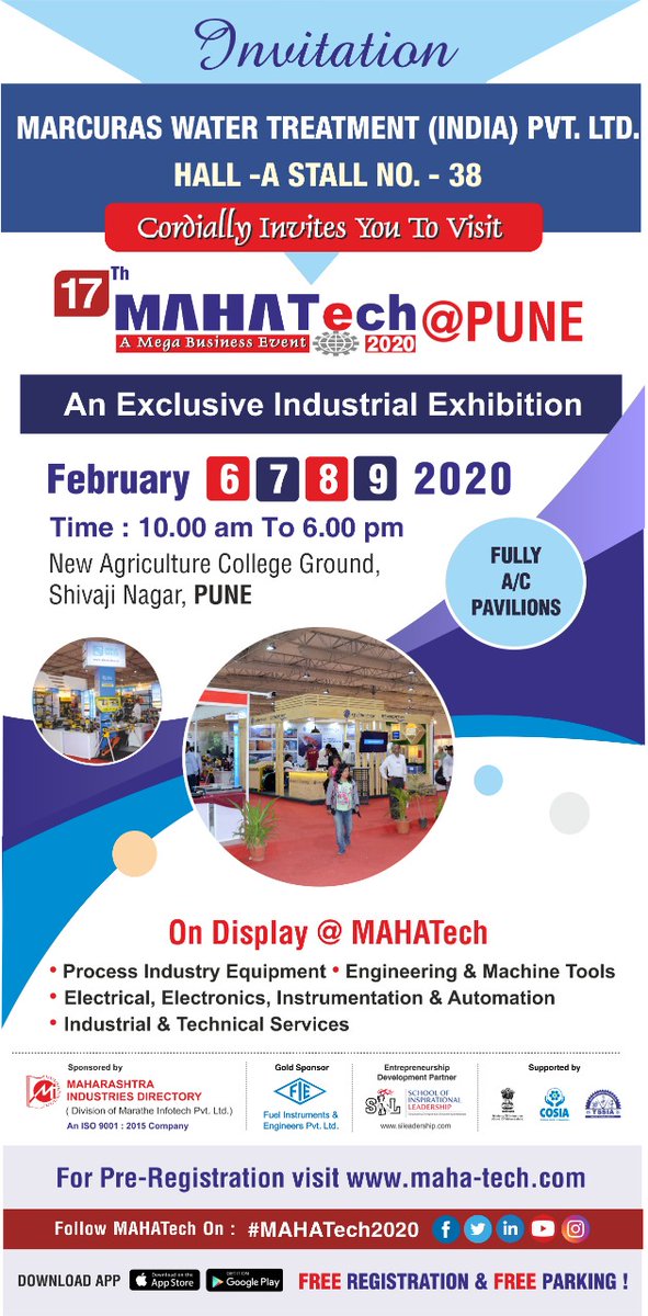 Marcuras_India's tweet photo. #Mahatech2020
#IndustrialExhibition
#Mahatech #PuneExhibition
#Science #WaterTreatment
#WaterSolution https://t.co/JhqeJ7OPIi
