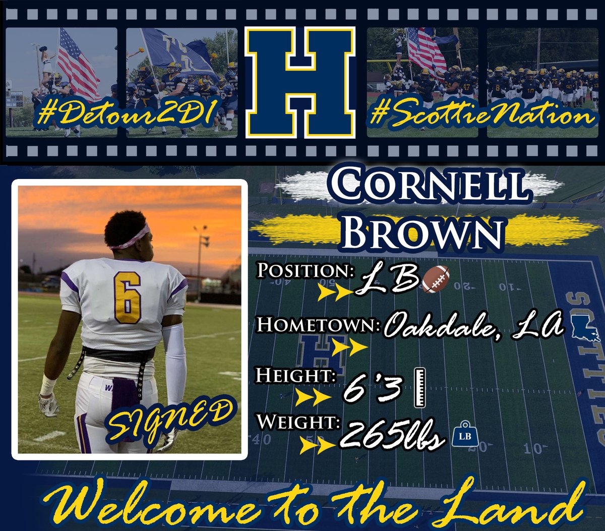 HCCscotties's tweet image. 🏈National Signing Day🏈

Please Welcome Newest @HCC_Football Player - Linebacker, Cornell Brown (@__Yungbull_) from Oakdale, LA (Oakdale HS)....Welcome to #ScottieNation 

📝Signed

#Detour2D1 #WelcometotheLand #NSD2020
