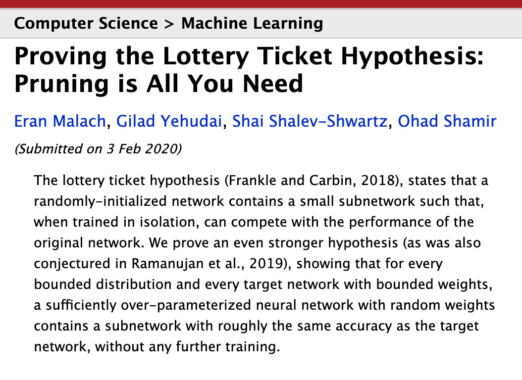 Cool result, though the level of overparametrization seems too large to explain the empirical LTH phenomenon. arxiv.org/abs/2002.00585