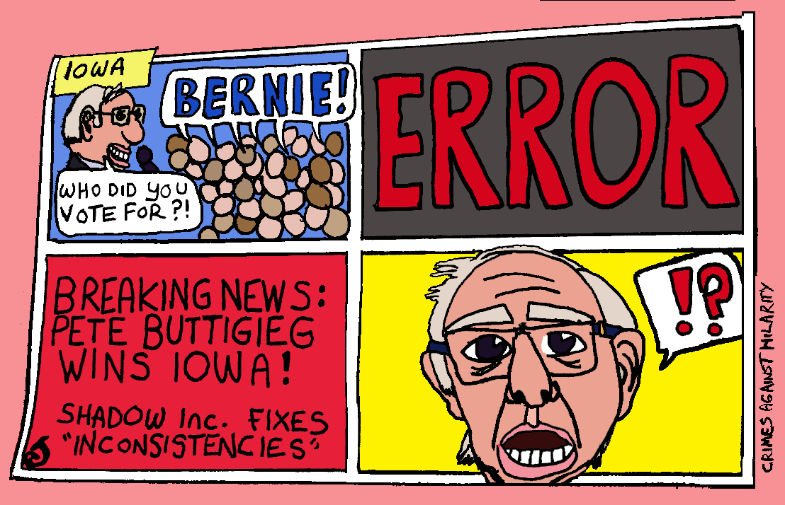 CrimesAgainstHa's tweet photo. USA: "Democracy"
#IowaCaucusDisaster #ShadowPete #iowacaucases #IowaCaucusResults #PeterPeterCaucusCheater #IowaFail #BernieSanders #Pete2020 #Bernie2020 #PeteVictory #BernieWonIowa #BernieWins #webcomics #webcomic #CaucusChaos #USA #DemocratsAreCorrupt #DemocratsTheEnemyWithin https://t.co/ECKIs28N7r