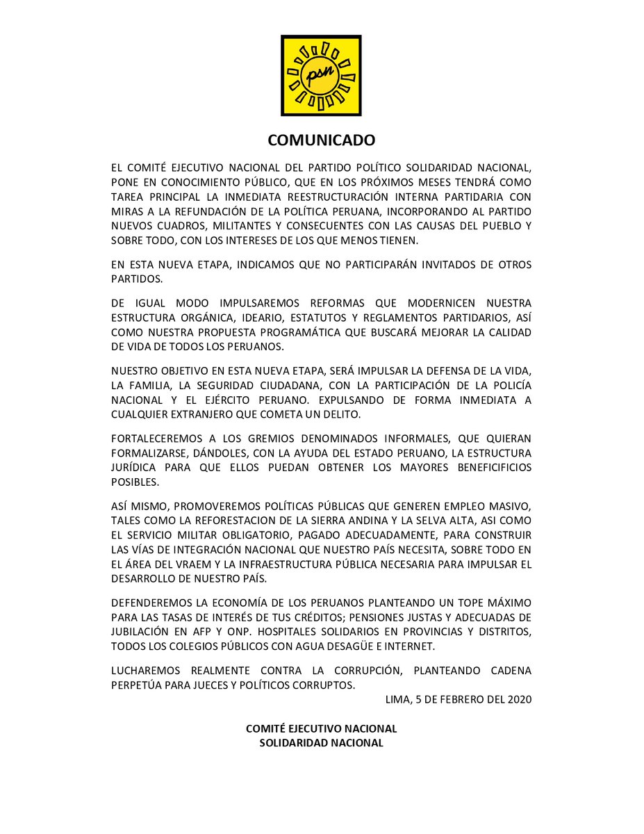Renovacion_Peru's tweet photo. COMUNICADO DEL COMITÉ EJECUTIVO NACIONAL https://t.co/u0ZMTH91Er