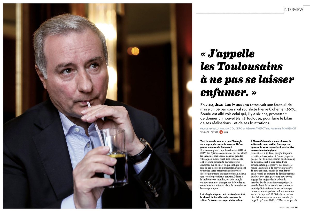 Un peu de lecture avant l’afterwork de ce soir avec l’interview de @jlmoudenc dans la revue @Boudumensuel! La découverte d’un bilan sincère et assumé mais surtout un regard tourné vers l’avenir #PourToulouse avec de nombreux projets en perspective! #Municipales2020 #AimerToulouse