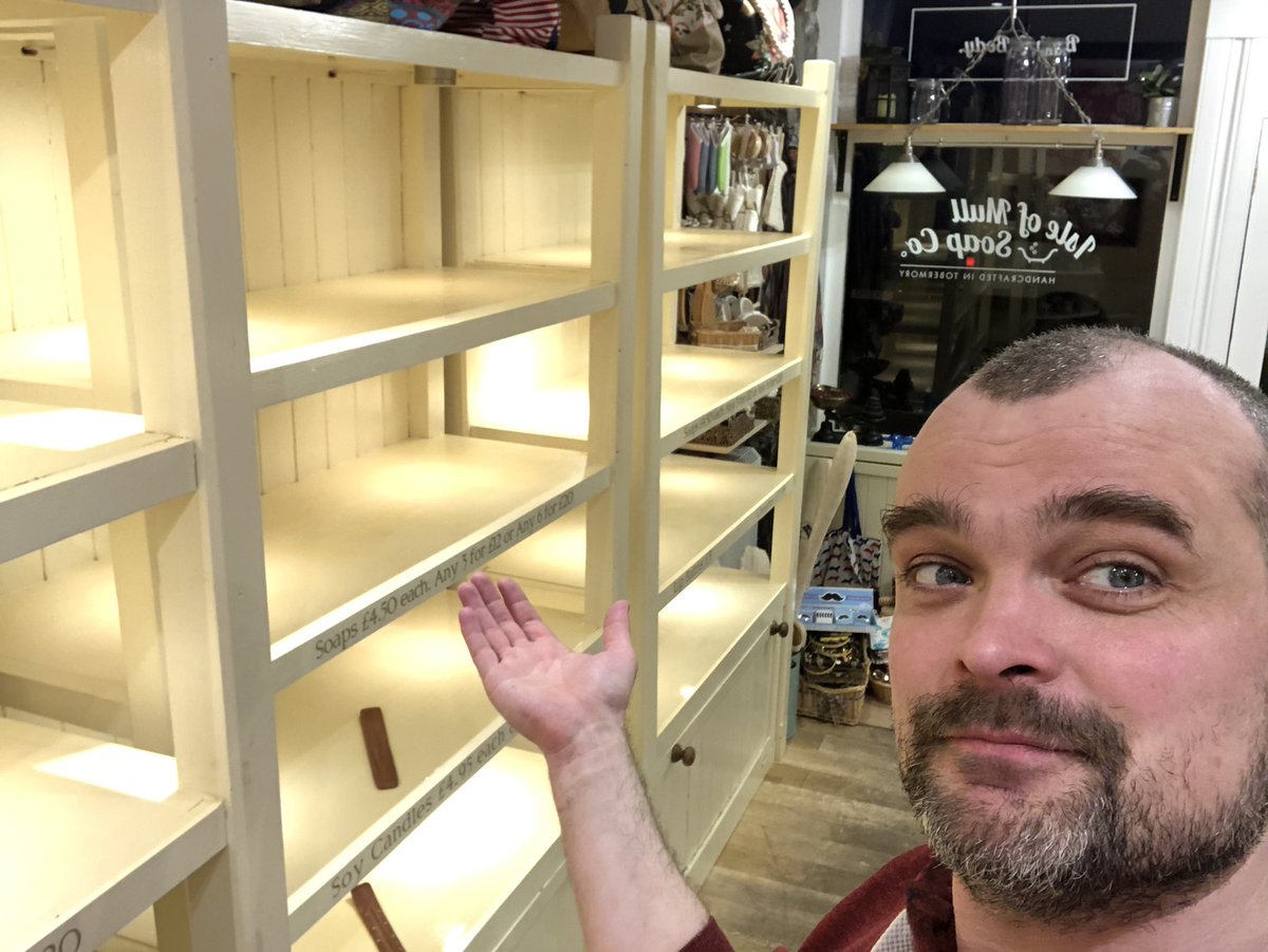 islemullsoap's tweet photo. Empty shelves, we’re putting wax on the units to stop stuff sticking. Seems to work 👌 https://t.co/ZvY7GkzMBm
