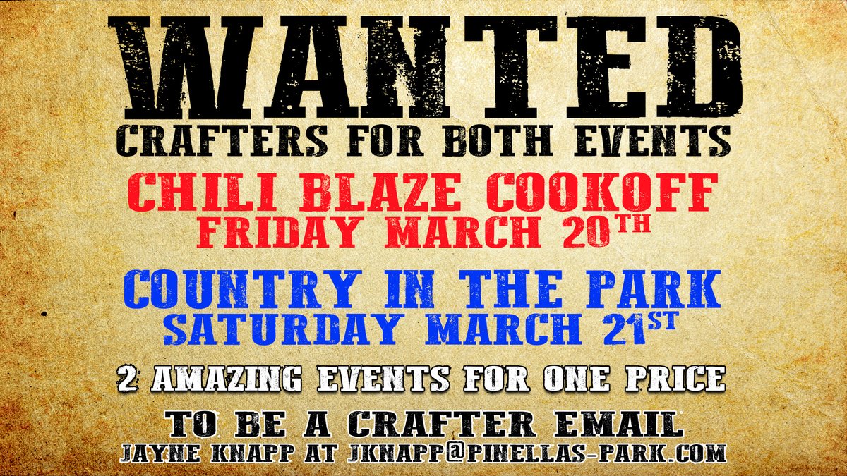 Pinellas Park, FL on Twitter "Wanted Crafters for the Firefighters Chili Blaze CookOff and