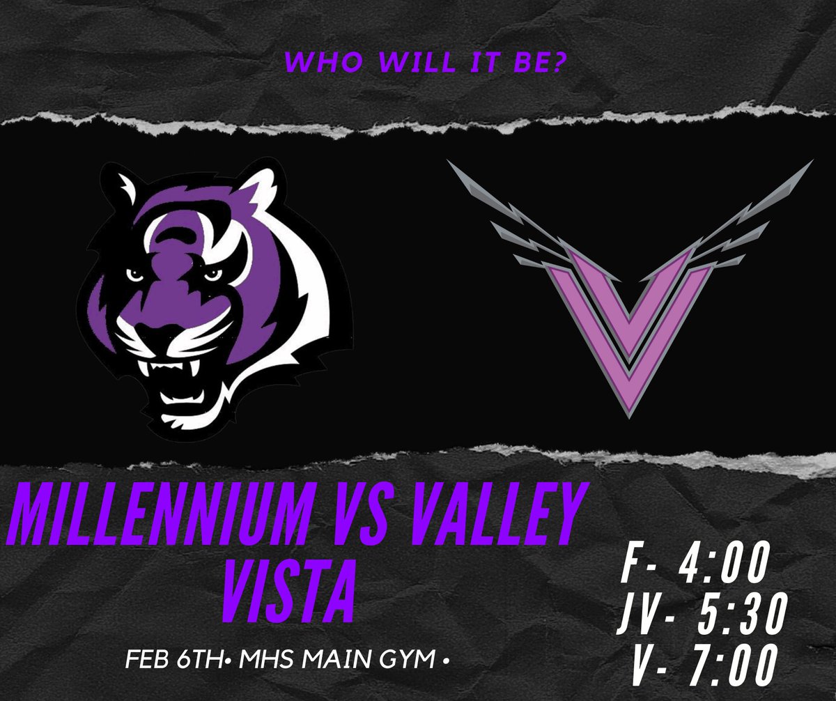 millenniumwbb's tweet photo. 🏀🔥‼️RIVALRY GAME‼️🔥🏀

▪️Who: Millennium vs. Valley Vista
▪️When: Thursday, February 6
▪️Time: F-4:00 JV-5:30 V-7:00
▪️Where: Millennium High School
▪️Theme: WHITE OUT!
#1More 🔒⬇️

Graphics made by Zion! @dreamsthedancer https://t.co/9bUbvxRXOd