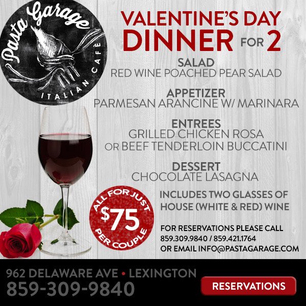 We’re very excited to present to you our Valentines Menu for Friday night! Limited seating so give us a call to reserve your spot!