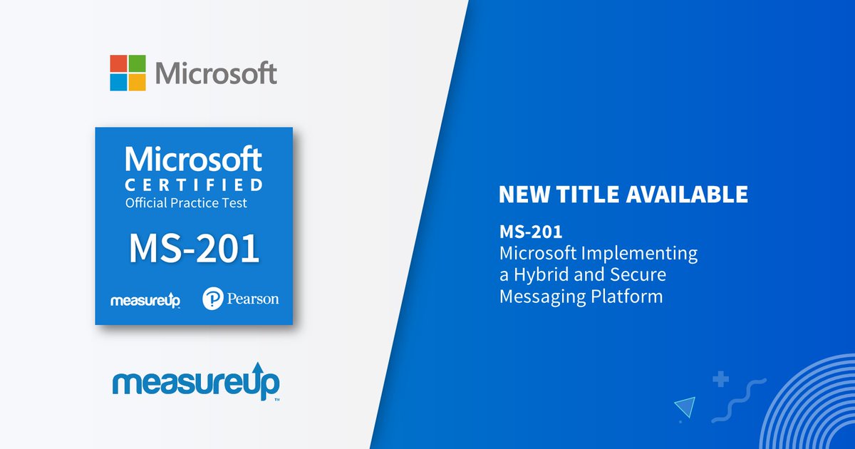DoYouMeasureUp's tweet photo. We have launched another new title! #Microsoft MS-201 is now part of our catalogue and is designed to help candidates prepare for and pass the Microsoft MS-201 exam! Get yours now! https://t.co/seFQFwhEgZ

#PracticeTest #MS201 #MessagingAdministrators #Microsoft365 https://t.co/EXl2LFsw8u