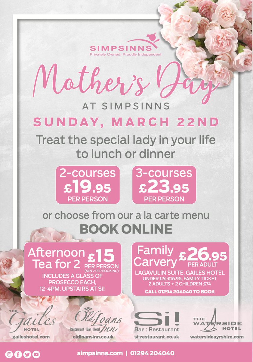 Plan in advance and treat your mum this Mother's Day for a meal at the Old Loans Inn. Book online and view our mothers day special menu oldloansinn.co.uk/en/mothers-day/