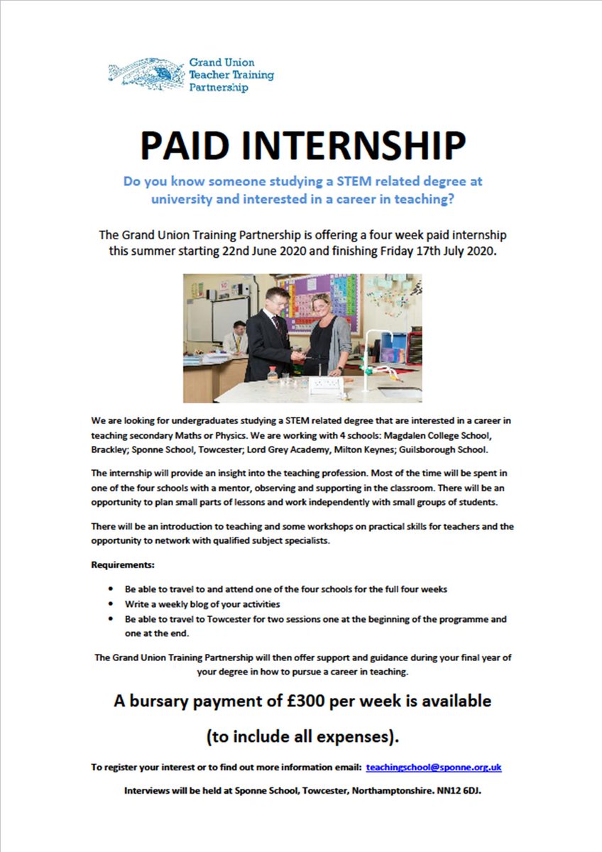 LordGreyAcademy's tweet image. Do you know someone studying a STEM related degree at university and interested in a career in teaching?
To register your interest or to find out more information email: teachingschool@sponne.org.uk
#PaidInternship #STEM #TrainingPartnership 
#tovelearningtrust #universitylife