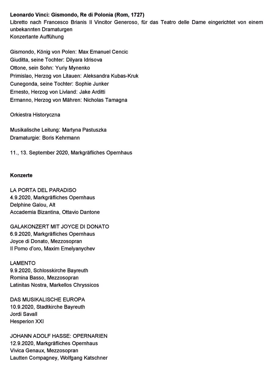 SchonHeiko's tweet photo. 🎭 Programm #Opernfestival #BayreuthBaroque im Markgräflichen Opernhaus #Bayreuth, 3.-13.9.20
#NicolaAntonioPorpora: „Carlo il Calvo“ (#Lezhneva #Cencic #Fagioli)
#LeonardoVinci: „Gismondo, Re di Polonia“
Konzerte u.a. mit #DiDonato
https://t.co/Og1m8ofqJM (Vvk ab 6.2.20) https://t.co/hOOMuTTBiC