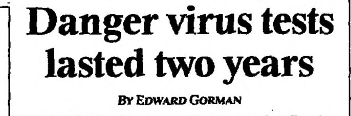 1a. WAKE UP WORLD AND END THE INSANITY And you thought the British Corona Virus was bad...On this Day Feb 05 1994, in "The Times"