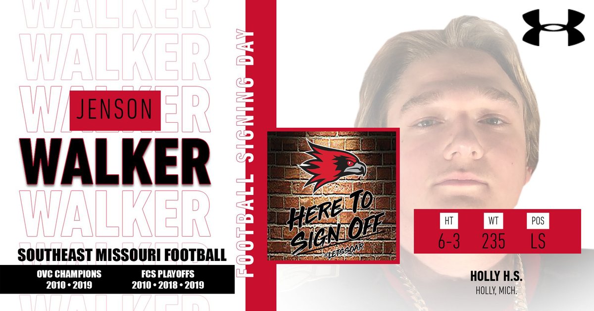SEMOfootball's tweet photo. Welcome to Southeast Missouri 
JENSON WALKER, LS, 6-3, 235, Holly, Mich. / Holly H.S. https://t.co/3xAwnqsxoO
