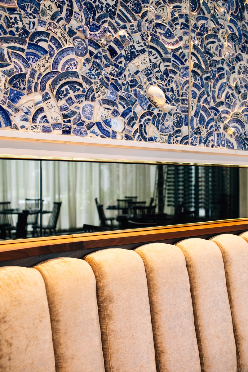 Can we be your something blue? The Blue Willow Wall in our private Willow Room is a modern, luxe backdrop for your rehearsal dinner.