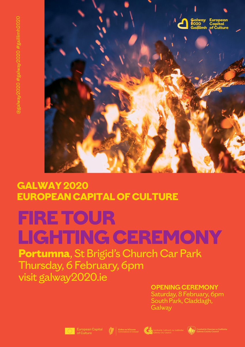 GalwayCoCo's tweet image. GALWAY2020
European Capital of Culture
Fire Tour Lighting Ceremony - PORTUMNA - February 6th - 6PM
Galway Bay FM ; Connacht Tribune - Galway City Tribune ; Galway Tourism 
#Galway2020
