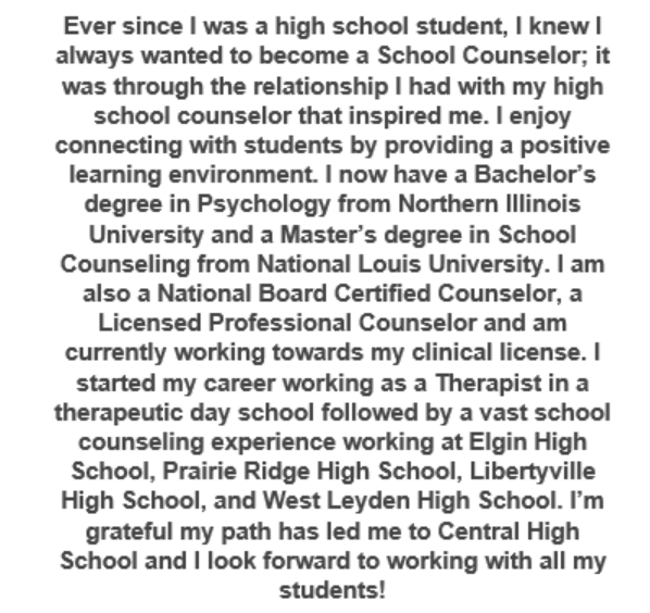 Today we recognize Ms. Ginter, #schoolcounselors for last name LEEG - RO and Life Skill students.  In addition, she is the AP Coordinator.  Her passion for helping students is contagious. #NSCW2020 <a href="/Central301/">Central 301</a> <a href="/301_chs/">Central High School</a>