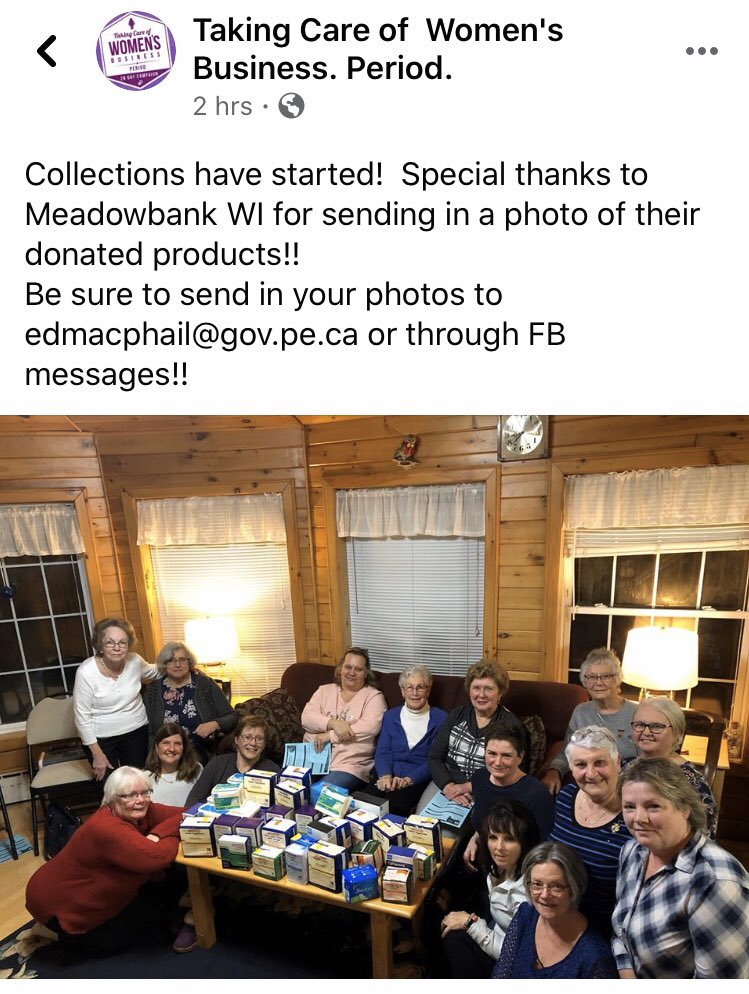 Thank you Meadowbank WI for supporting <a href="/28DayCampaign/">TakingCareofBusiness</a> #PEI. Get your groups/friends together!