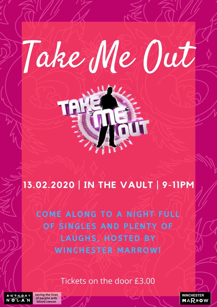 Come and watch as singles take part in Winchester Marrow’s very own Take Me Out at <a href="/winchestersu/">Winchester SU</a>. Entry is £3 on the door or FREE for participants, so why not help us raise money for Anthony Nolan, A Blood Cancer charity. 
So remember 'no likey, no lighty'!