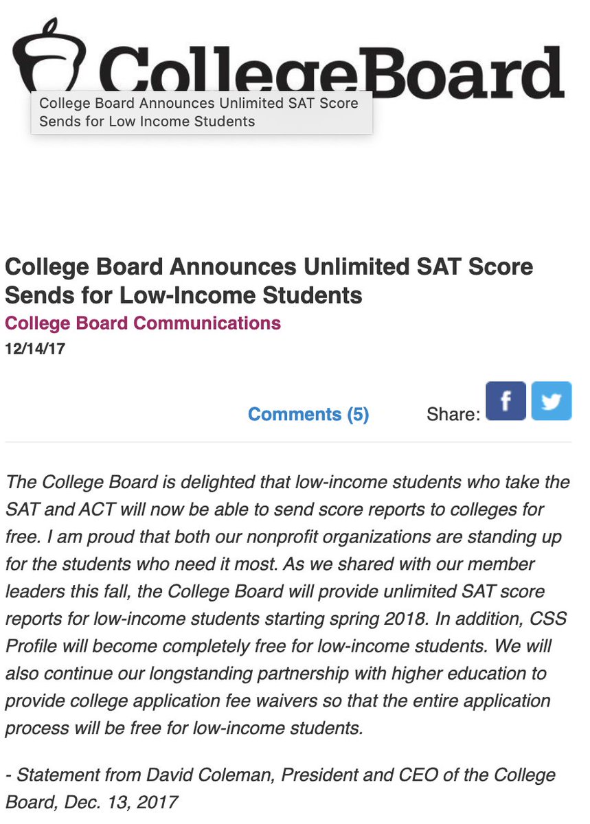 Assuming most kids send scores to all campuses College Board is/was making bank on score sends. Until 2018, students got 4 blind score sends included with the registration fee that had to be used by 9 days after the test. After that its $12 per score send.
