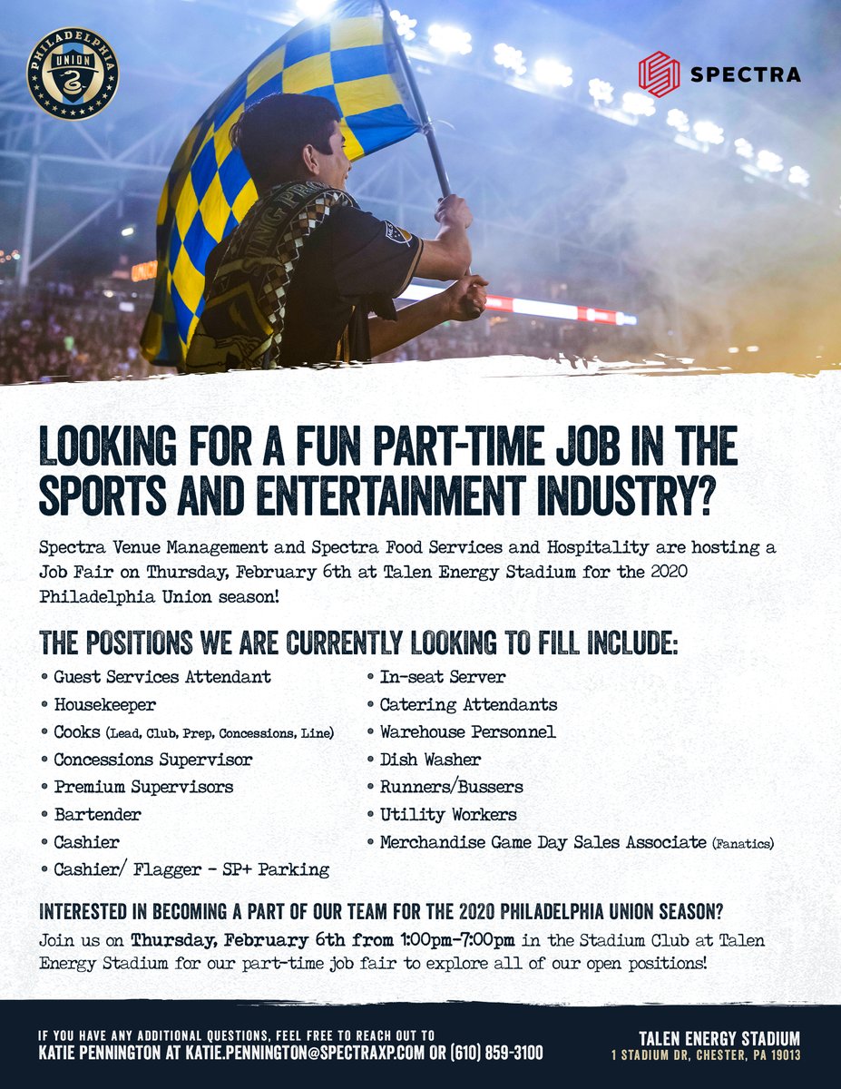 Our part-time job fair is TOMORROW!! We are all looking forward to meeting candidates and adding all-stars to our event-day staff for the 2020 <a href="/PhilaUnion/">Philadelphia Union</a> season!