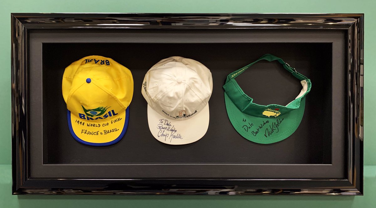 SpeedFrameLtd's tweet image. A trio of hats 🎩 a series of sporting hats framed in a deep rebated gloss black frame. 

#framing #bespokeframing #customframing #FramingLincolnshire #Lincoln #hats #sportinghats