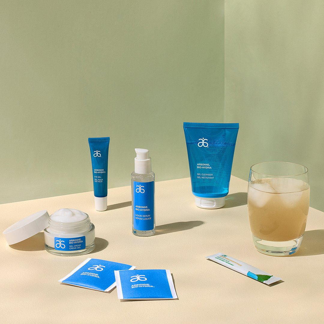 UK_Arbonne's tweet photo. Fall in love with your dewy skin. Our Better Together set gives you our Arbonne® Bio-Hydria™ Inside-Out Hydration Set, which includes all 4 skincare products along with the Bio-Hydria Herbal Infusion and a free box of the Digestion Plus. #BetterTogether #BioHydria #Skincare https://t.co/cu0QFKo9g4