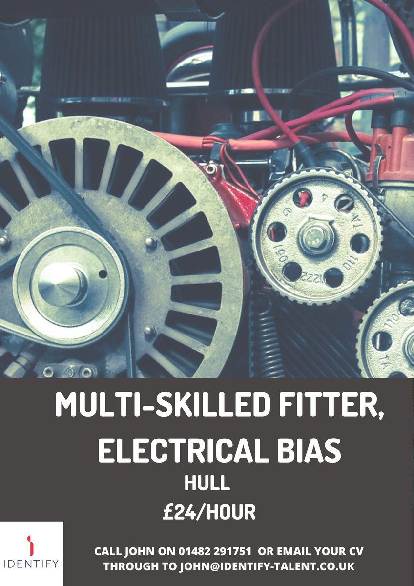 identify_talent's tweet photo. Are you an experienced Multi-Skilled Fitter looking for a new challenge?

We are representing a role for a well-established company in the Hull area.

For more information contact us on 01482 291751 or to apply send a CV to operations@identify-talent.co.uk https://t.co/hUXg14c6sB