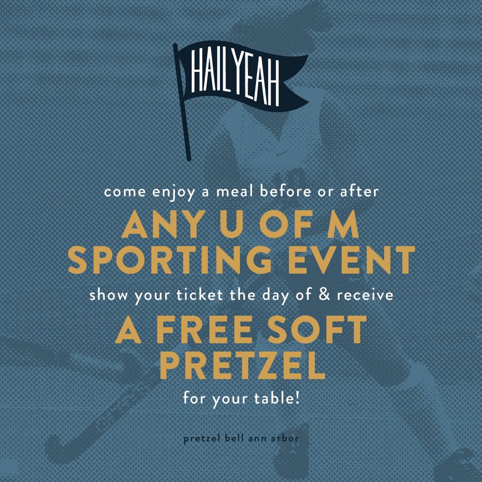 We love our University of Michigan athletes. And those that support them! Stop in after or before a U of M sporting event and get a free soft pretzel for your table! #GoBlue