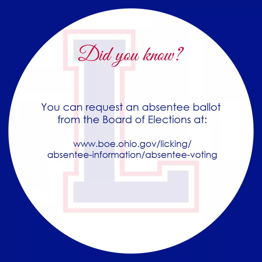 Absentee ballot applications are currently being accepted by the Board of Elections. 

Visit boe.ohio.gov/licking/absent… for more information.
