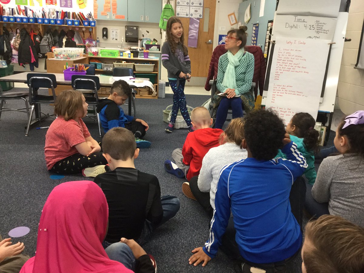 A confused football quarterback, a clever detective, and a ready librarian. Students acting out characters during poetry with Mrs. Kangas.