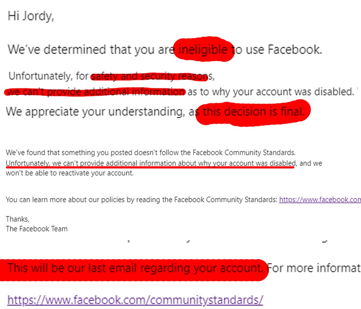 JordyLakiere's tweet image. Yesterday my @Facebook account was permanently disabled & erased. 10+ y/o acc. ONLY post art and about my game project + nrml use.
Appeals ignored. Only brutal response from robots.
Devastated. My career is linked to fb. RT so a human being at fb can see? I dont know what to do