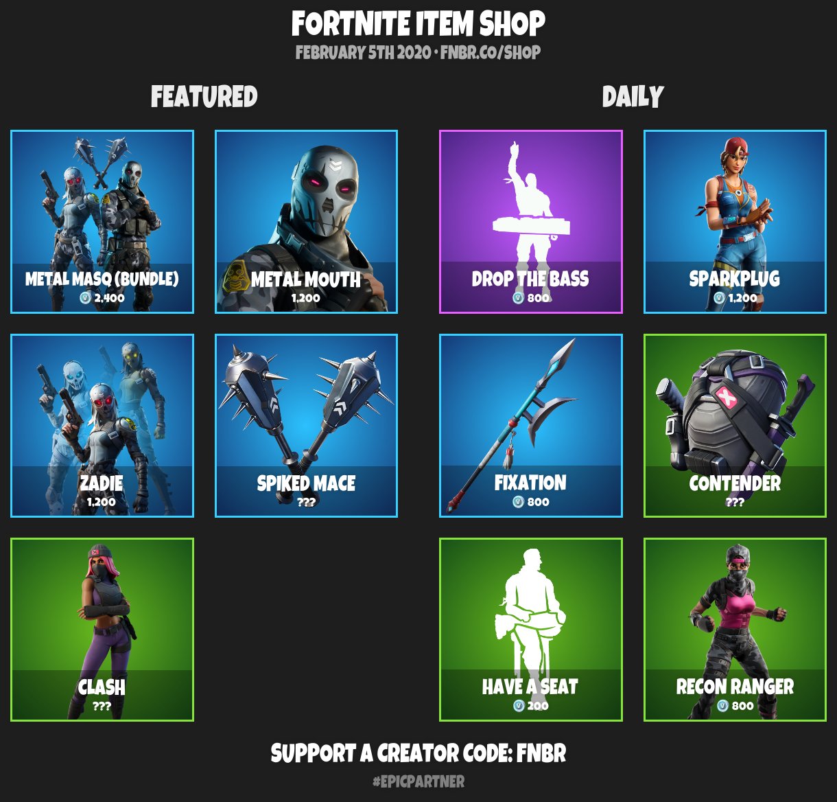 Fnbr Co Fortnite Item Shop For February 5th T Co Nxpckxmqqb Use Creator Code Fnbr If You D Like To Support Us Epicpartner T Co Hha92vugnq