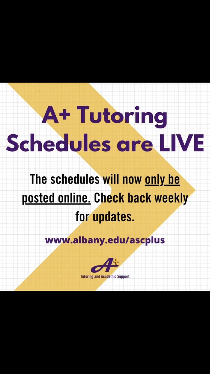 ASCPeerAdvisors's tweet photo. GUESS WHAT?! The tutoring schedules are up and ready for you! We will be updating the schedules weekly because new sessions will be added throughout the semester. 📚✏️ #UAlbany @UAlbanyA_PLUS https://t.co/ECOrAvRwnH